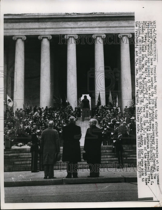 1952 Press Photo Pres.Harry Truman at 209th Birthday of Thomas Jefferson - Historic Images