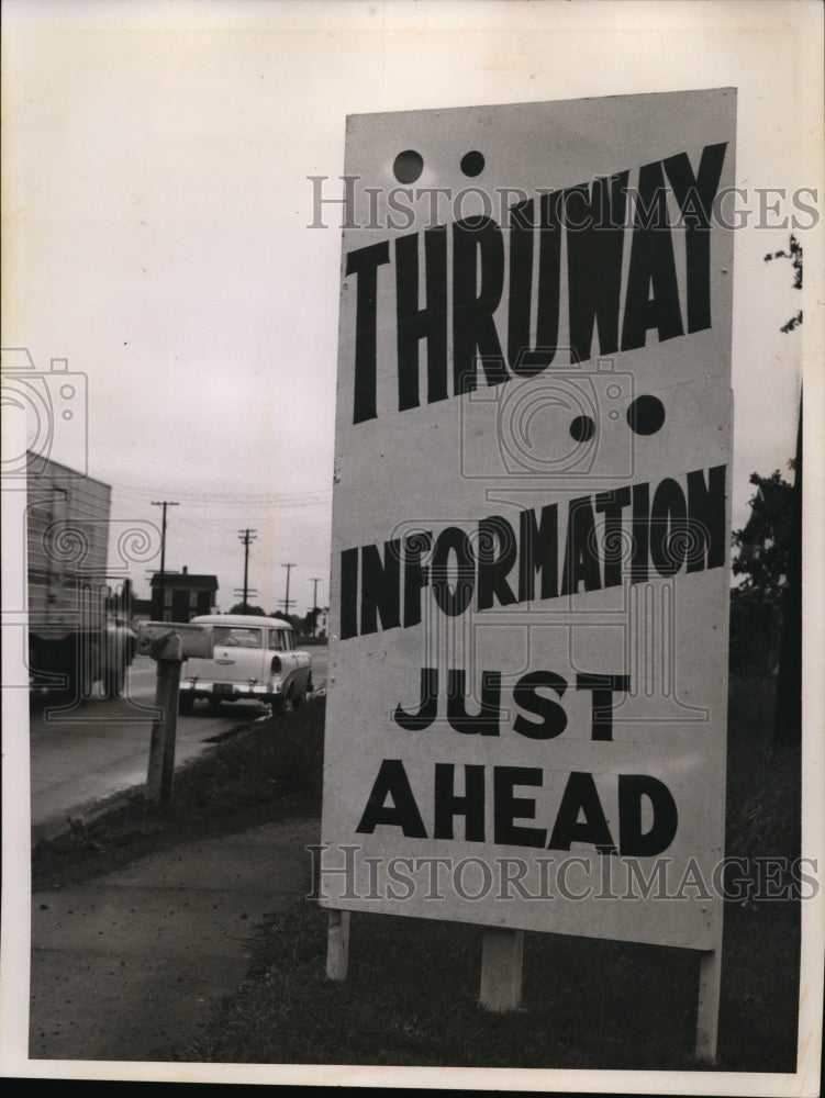 1958 Sign Reads thruway Information Just Ahead  - Historic Images