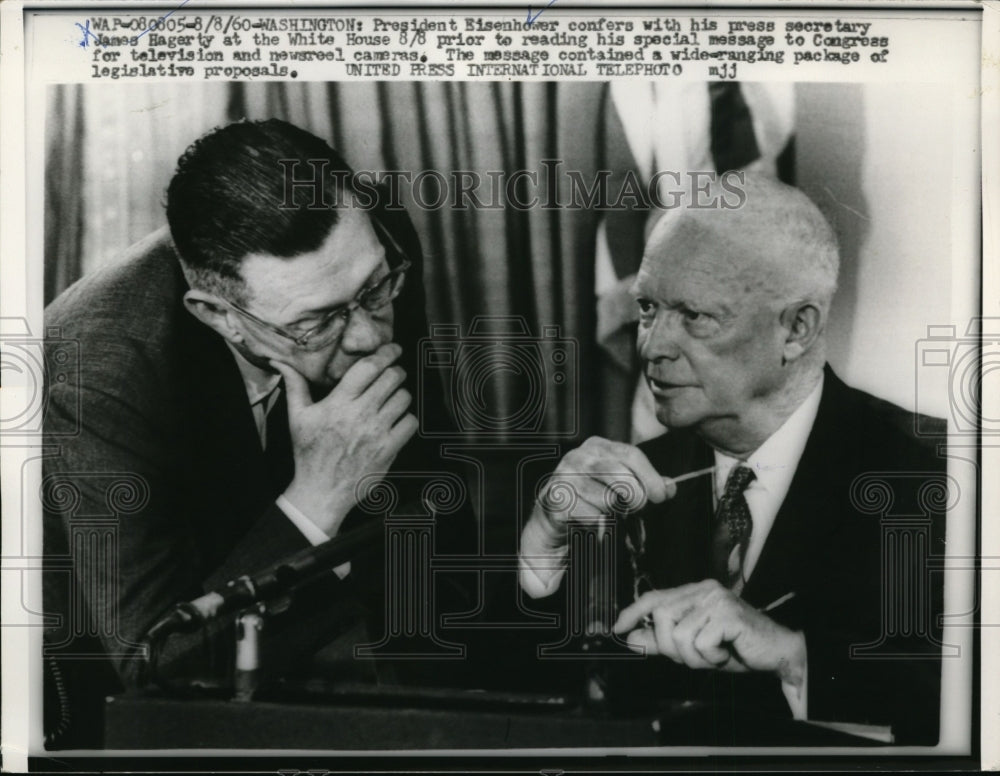 1960 Dwight Eisenhower, James Hagerty at White house  - Historic Images