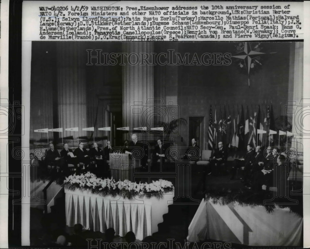 1959 Press Photo Dwight Eisenhower Speaking at NATO 10th Anniversary, Washington - Historic Images