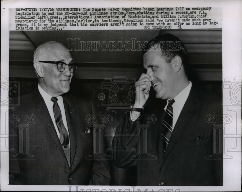 1966 Press Photo Pl Siemiller, William Curtin at Senate Labor Committee Hearings - Historic Images