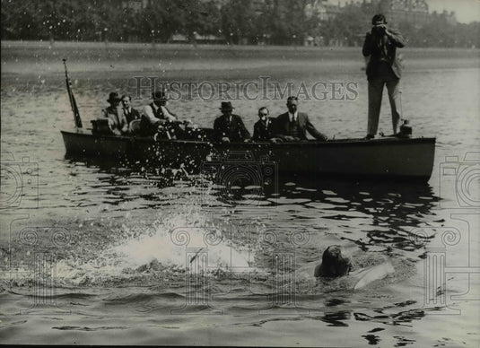 1937 Norman Johnson Crossing Thames River on Rubber Mattress - Historic Images