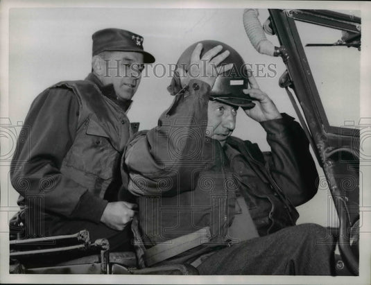 1953 Press Photo Adlai Stevenson on Jeep Ride w/ Lt. Gen. Maxwell Taylor, Korea-Historic Images