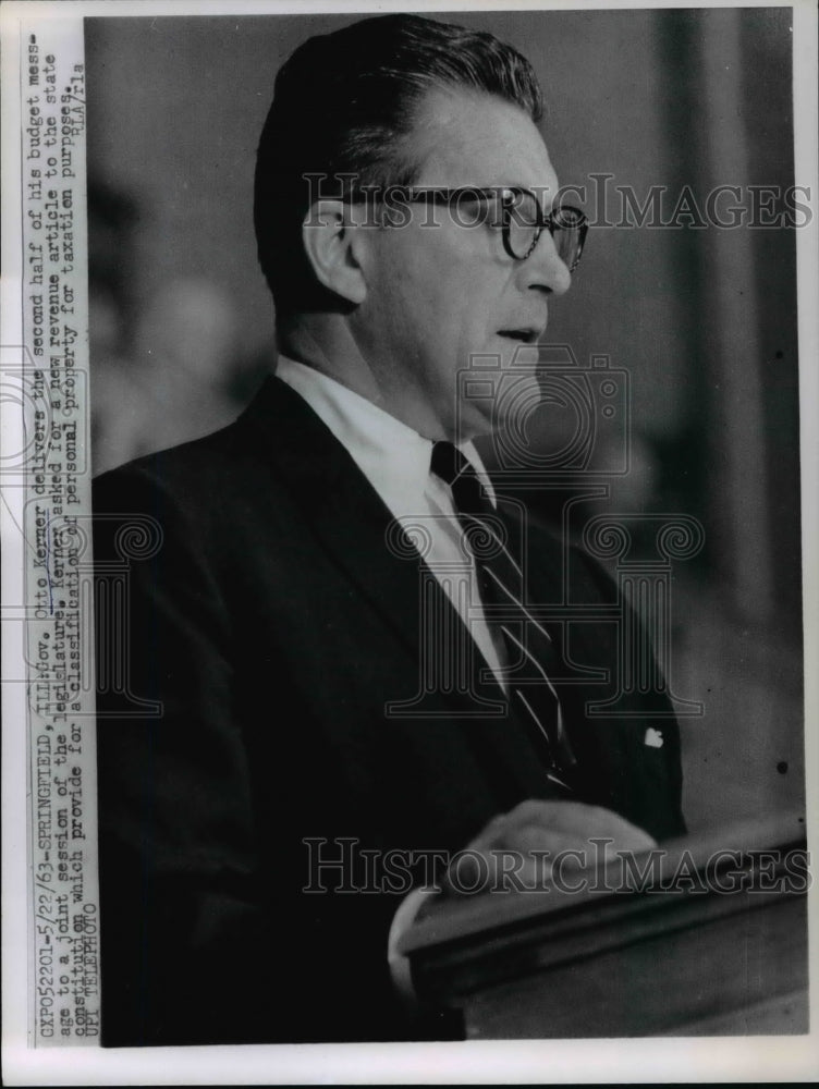 1963 Press Photo Otto Kerner Delivers Second Half of His Budget Message - Historic Images