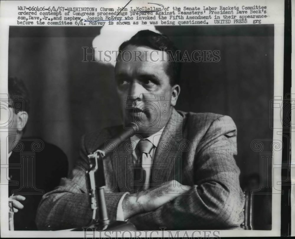 1957 Joseph McEvoy appeared at Senate Labor Rackets Committee - Historic Images