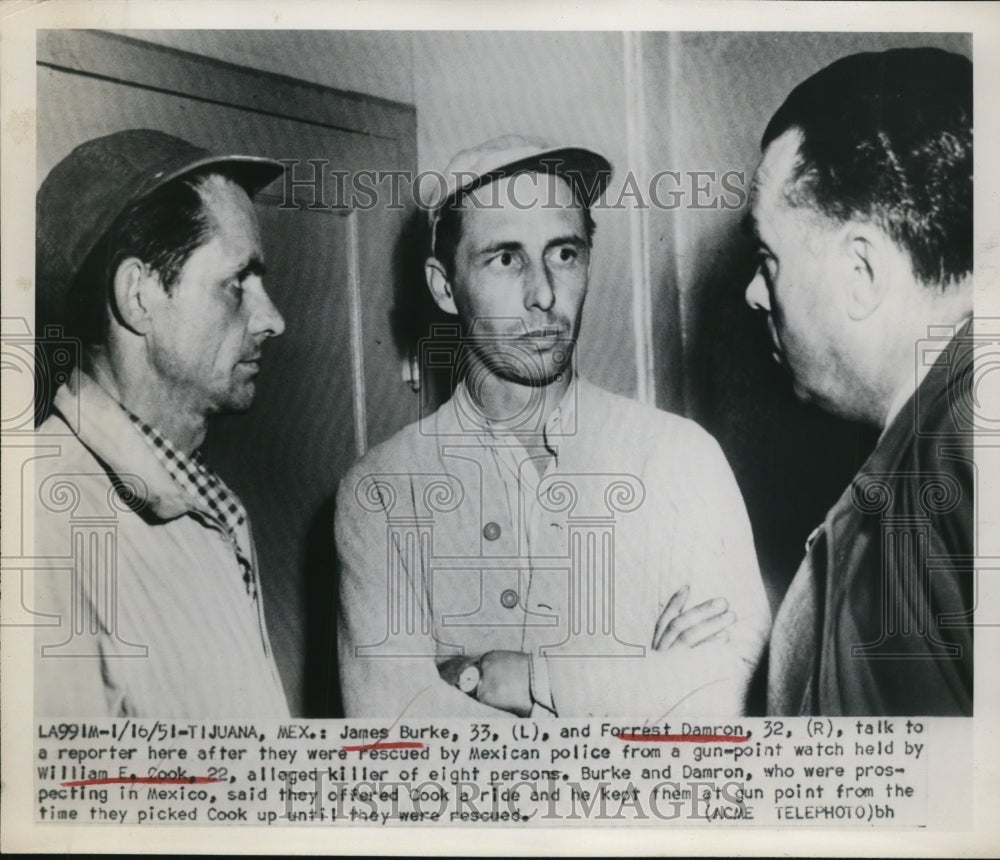 1951 Press Photo Burke, Damron talk to a reporter after they were rescued-Historic Images