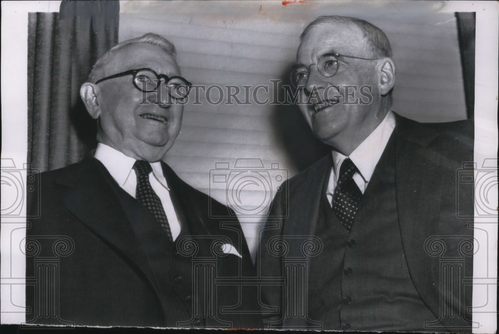 1956 Press Photo Dulles, George pose for photographers after lunching together-Historic Images