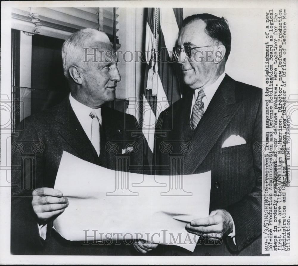 1951 Press Photo William H. Harrison, Charles E. Wilson at U.S. Defense Meeting-Historic Images