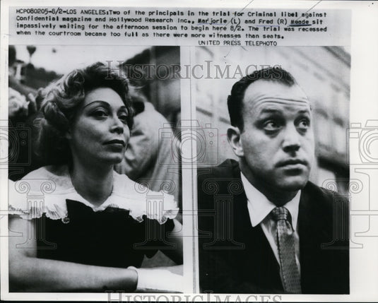 1957 Press Photo Marjorie & Fred Meede 2 Principals in Trial for Criminal Libel-Historic Images