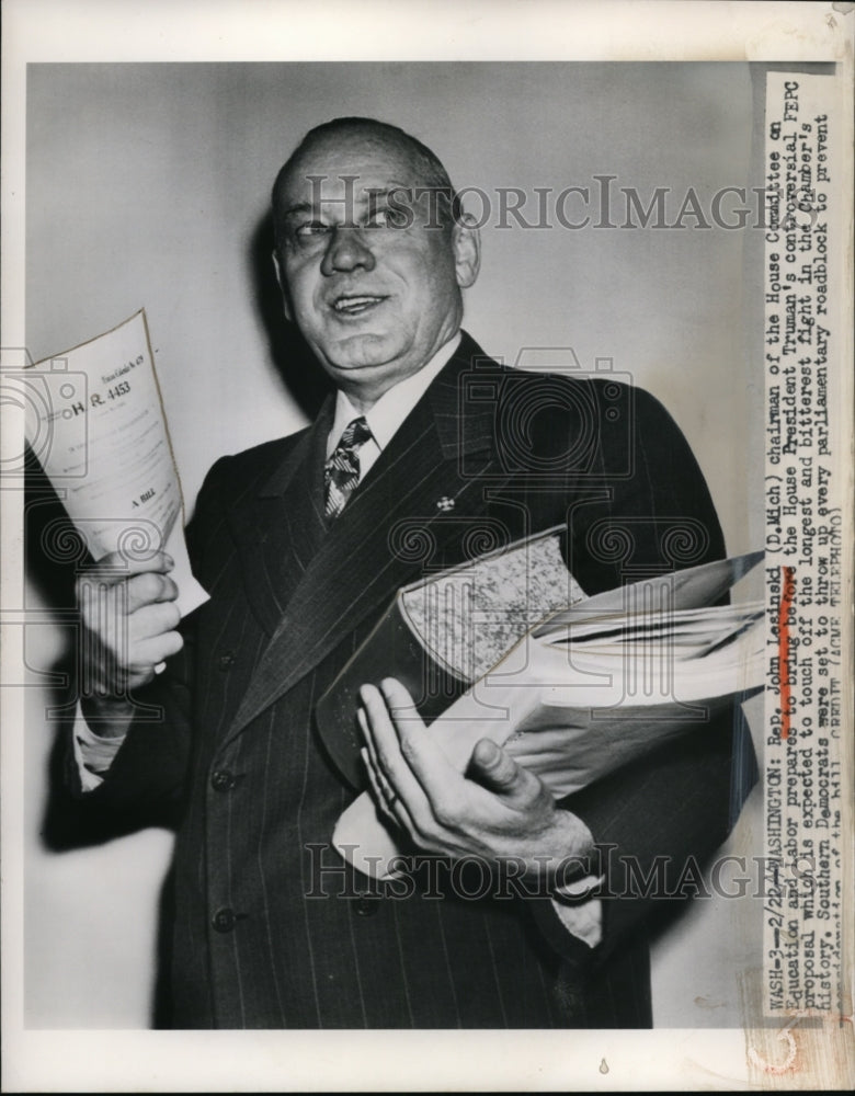 1950 Press Photo John Lesinski of Michigan Prepares FEPC Proposal for House-Historic Images