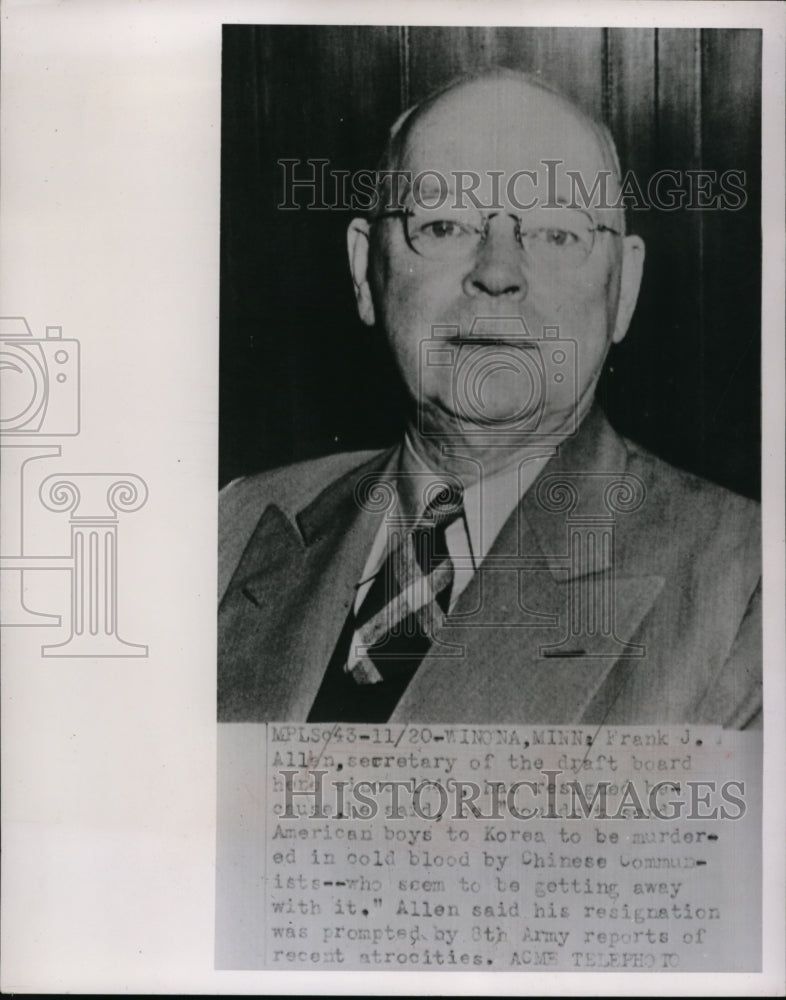 Press Photo Frank J Allen Secretary of the Draft Board - nef47180 - Historic Images