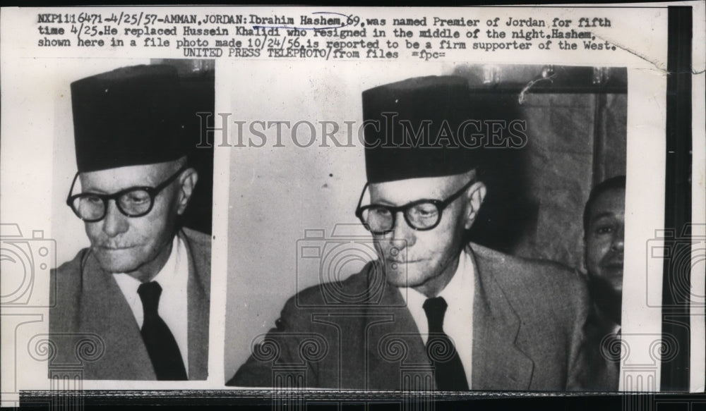 1957 Press Photo Ibrahim Heshem Named Premier of Jordan for the Fifth Time - Historic Images