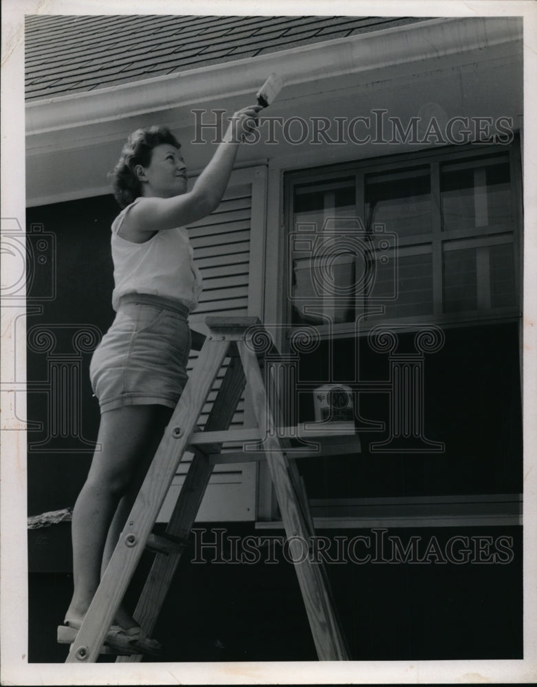 1955 Unknown Female Painting Outside of Home  - Historic Images