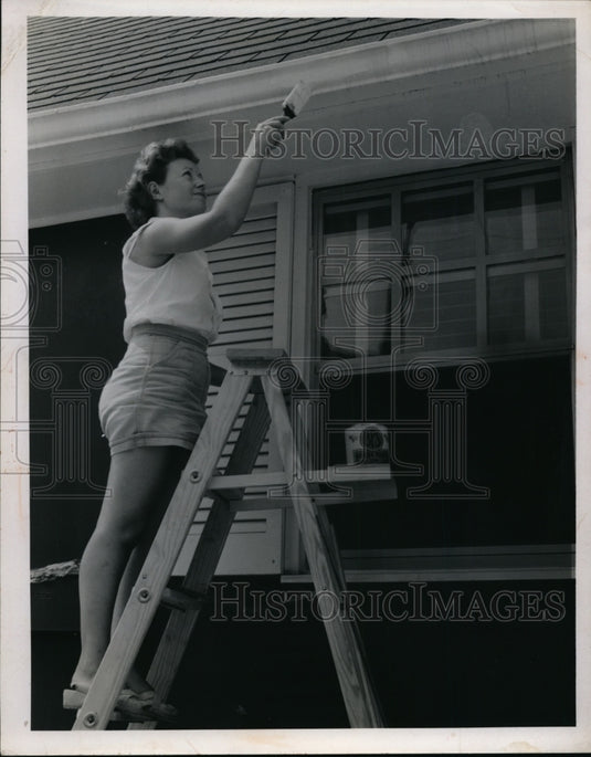 1955 Unknown Female Painting Outside of Home  - Historic Images