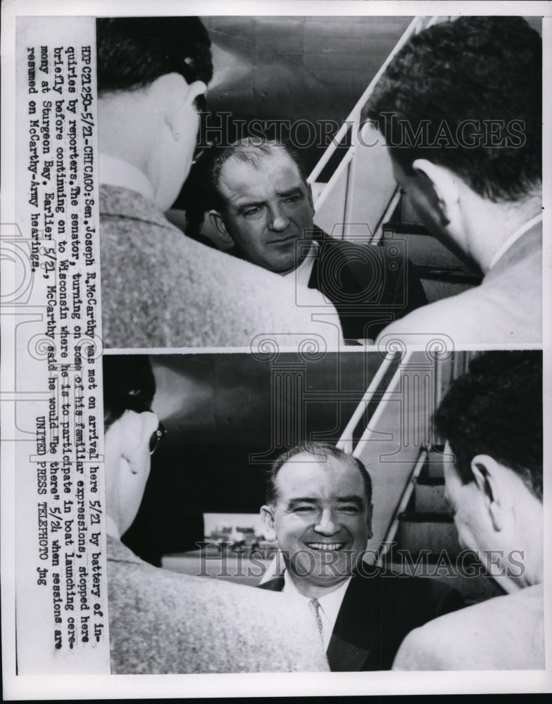 1954 Press Photo Sen, Joseph R.McCarthy arrives at Chicago - nef50094 - Historic Images