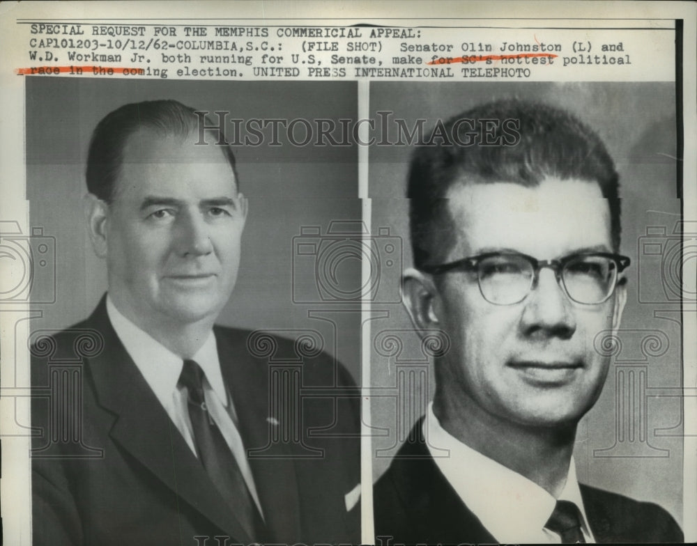 1962 Press Photo Senator Olin Johnson &amp; W.D. Workman Jr Both Running for Senate-Historic Images