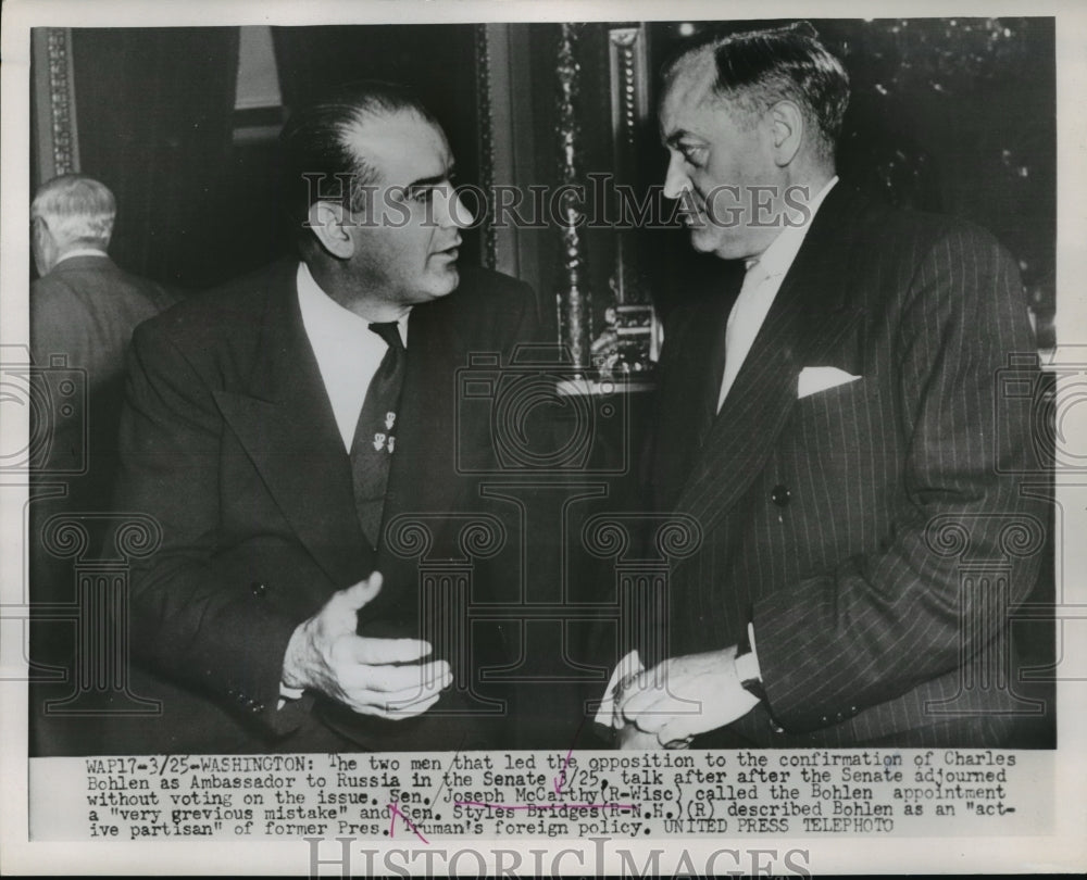 1953 Senator Joseph McCarthy, Styles Bridges After Bohlen Session - Historic Images