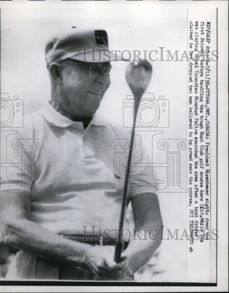 1958 Press Photo Dwight D. Eisenhower at Hunt club Golf Course, Ottawa, Canada - Historic Images