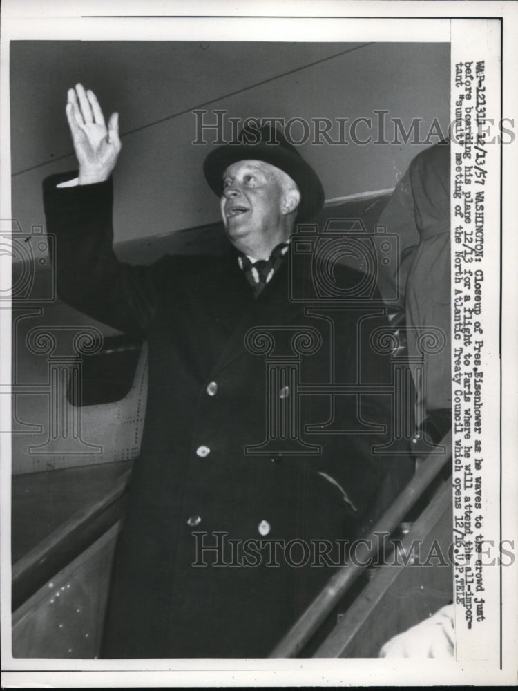 1957 President Dwight Eisenhower Boards Plane to Paris, Washington - Historic Images