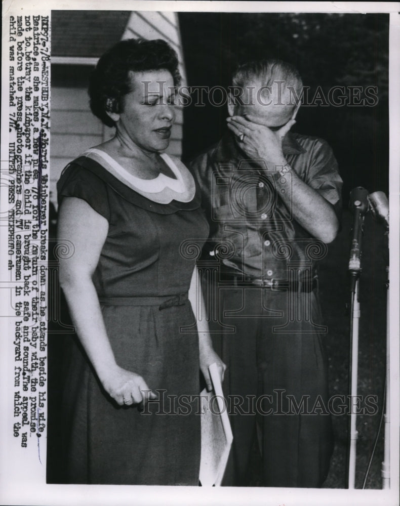 1956 Morris Weinberger after he made a plea for his sons safe return - Historic Images