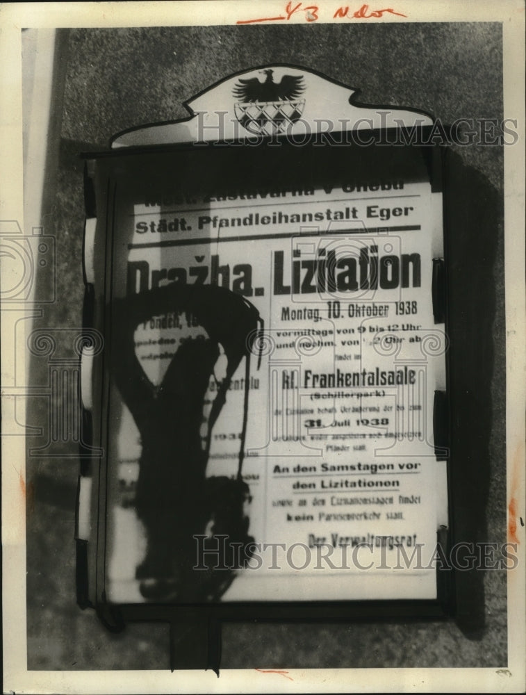 1938 billboard Clash of Czech Police with Sudeten Germans in Gablonz - Historic Images