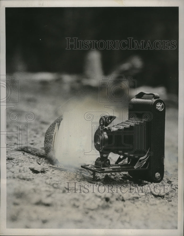 1938 Press Photo Squirrel Beside Camera in Emerald Lake, Canada - nef54242-Historic Images