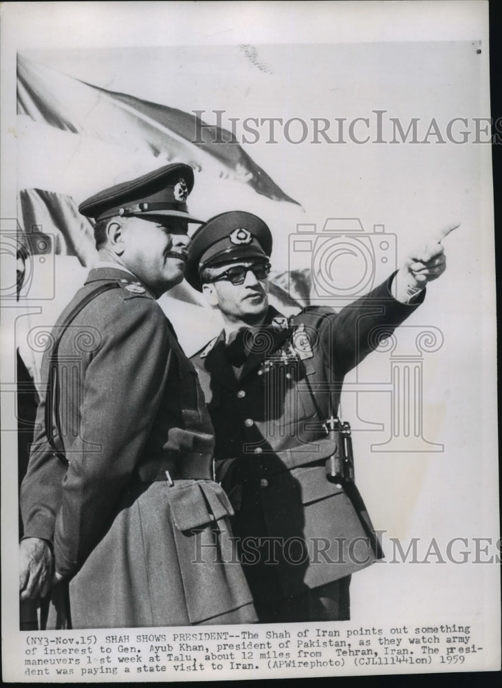 1959 Press Photo Shah Reza Pahlavi, General Ayub Khan at Talu Army Maneuvers-Historic Images