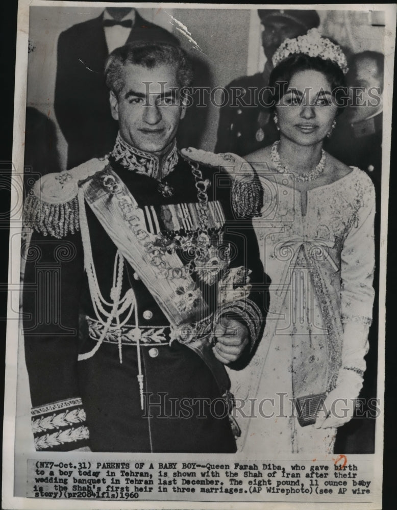 1960 Queen Farah Diba with Shah of Iran after their wedding banquet - Historic Images