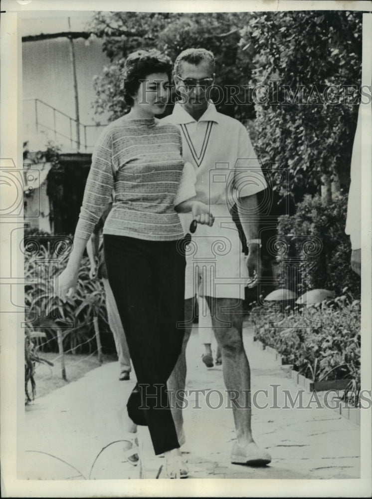 1957 Shah of Iran &amp; Queen Soraya Stroll on Garden Path  - Historic Images