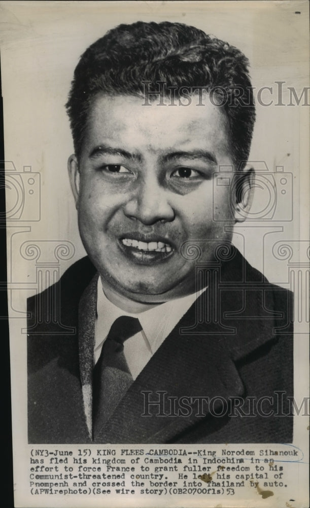 1953 Press Photo King Norodom Sihanouk of Cambodia Flees to Force France Freedom - Historic Images