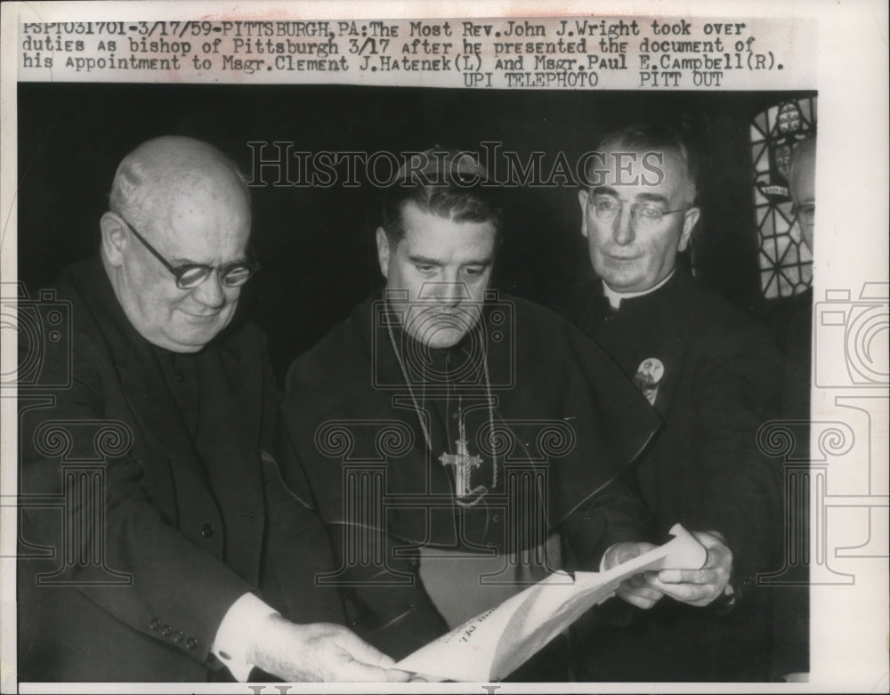 1959 Press Photo Reverend John J. Wright, Clement J. Hatenek, Paul E. Campbell - Historic Images