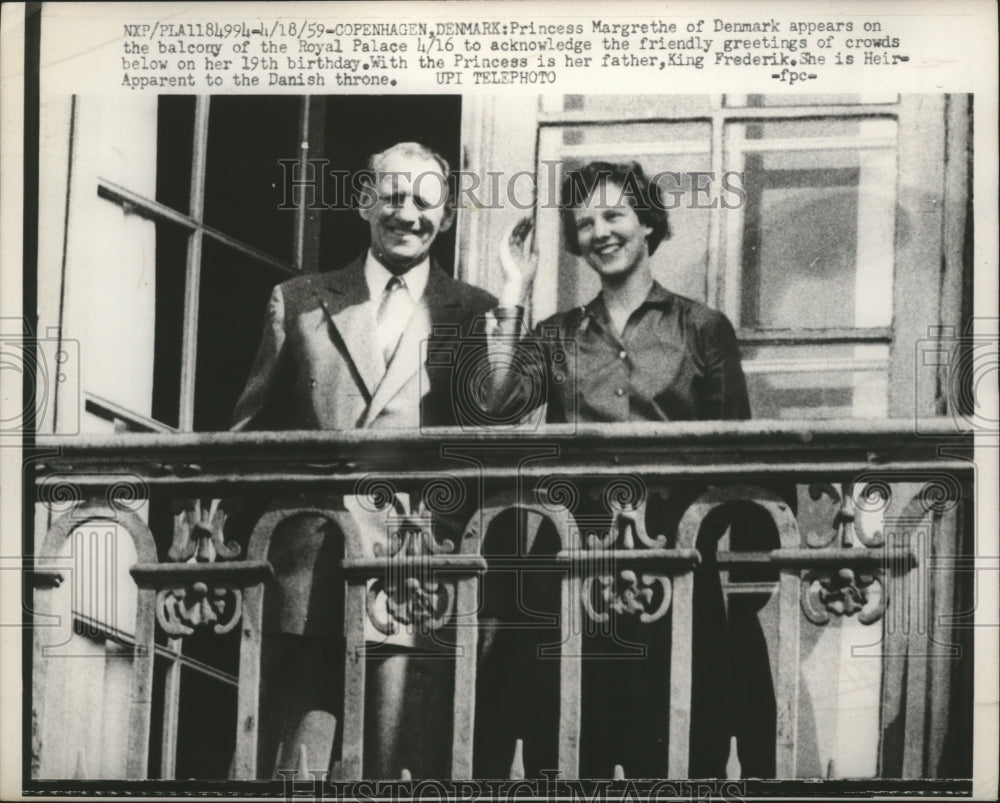 1959 Princess Margrethe of Denmark on the balcony of Royal Palace - Historic Images