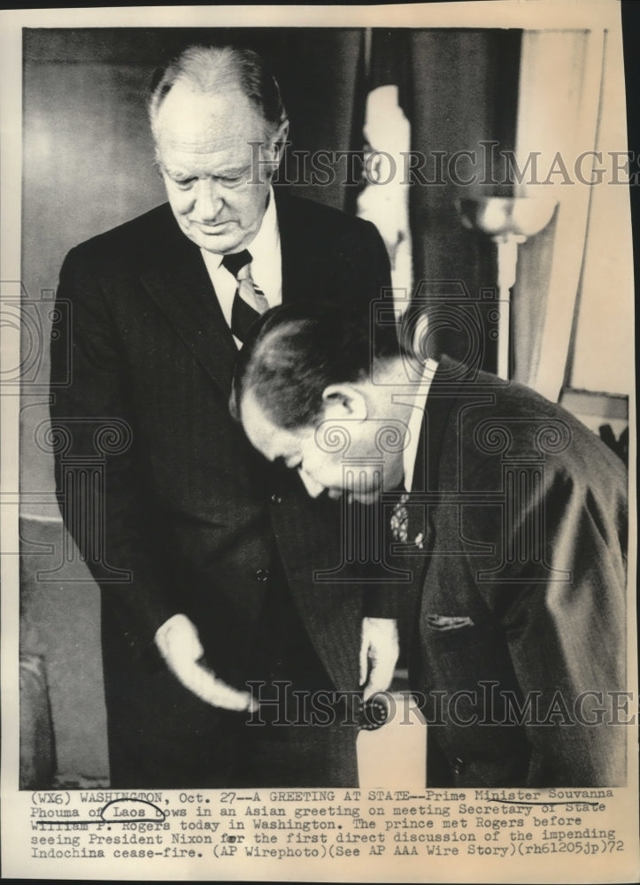 1972 Press Photo Prince Souvanna Phouma of Laos Greeted by William Rogers - Historic Images