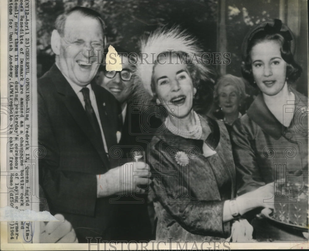 1965 Denmark Family Amused as Champagne Bottle Cork Blasts Loudly - Historic Images