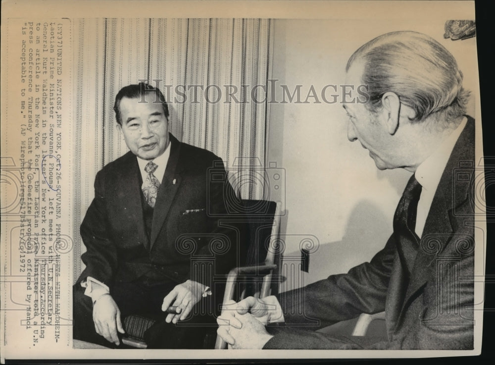 1972 Souvanna Phouma, General Kurt Waldheim Meeting in New York - Historic Images