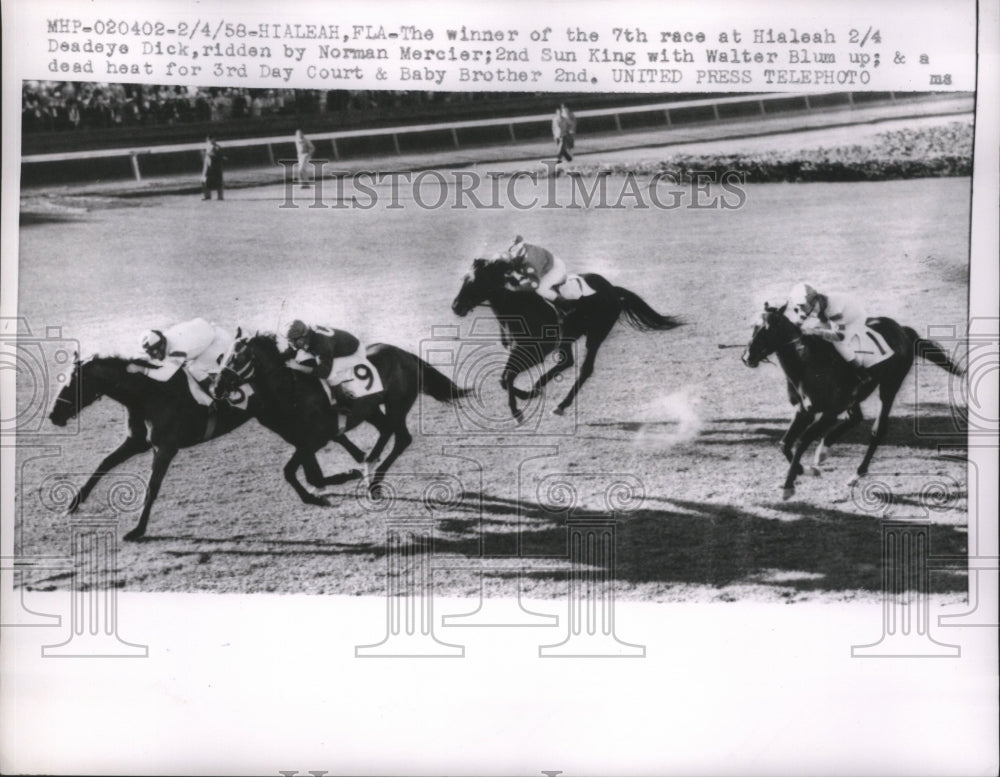 1958 Press Photo Deadeye Dick winner of the 7th race at Hialeah Race Track-Historic Images