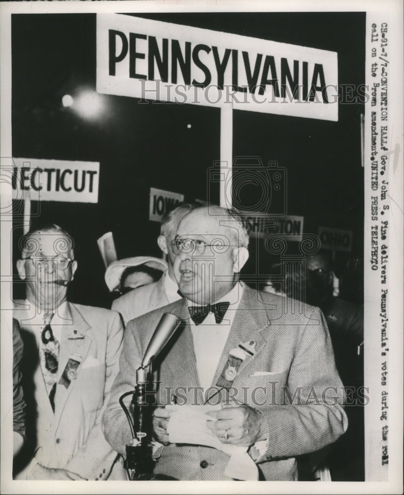 1962 Gov.John S.Fine delivers vote during the roll call in Brown - Historic Images