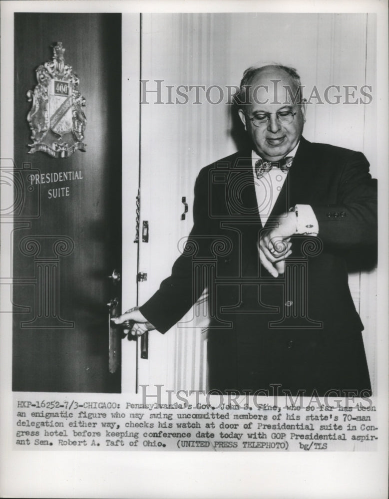 1952 Gov.John S.Fine at the door of Presidential Suite in Congress - Historic Images