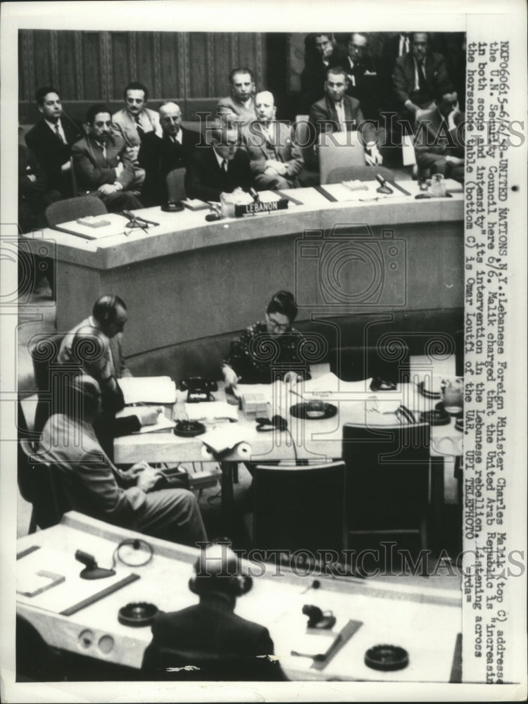 1958 Press Photo Charles Malik of Lebanon address the U.N. Security Council - Historic Images