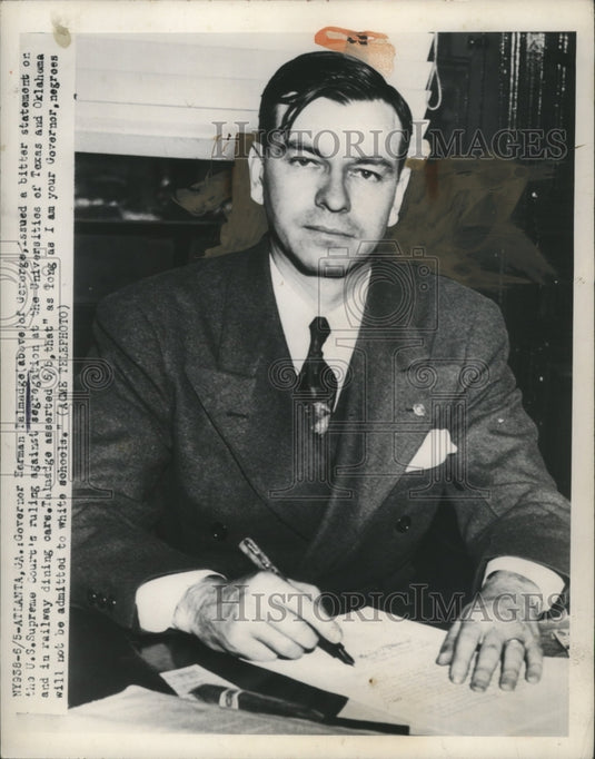 1950 Press Photo Gov. Herman Talmadge of George issued statement on U.S Supreme-Historic Images