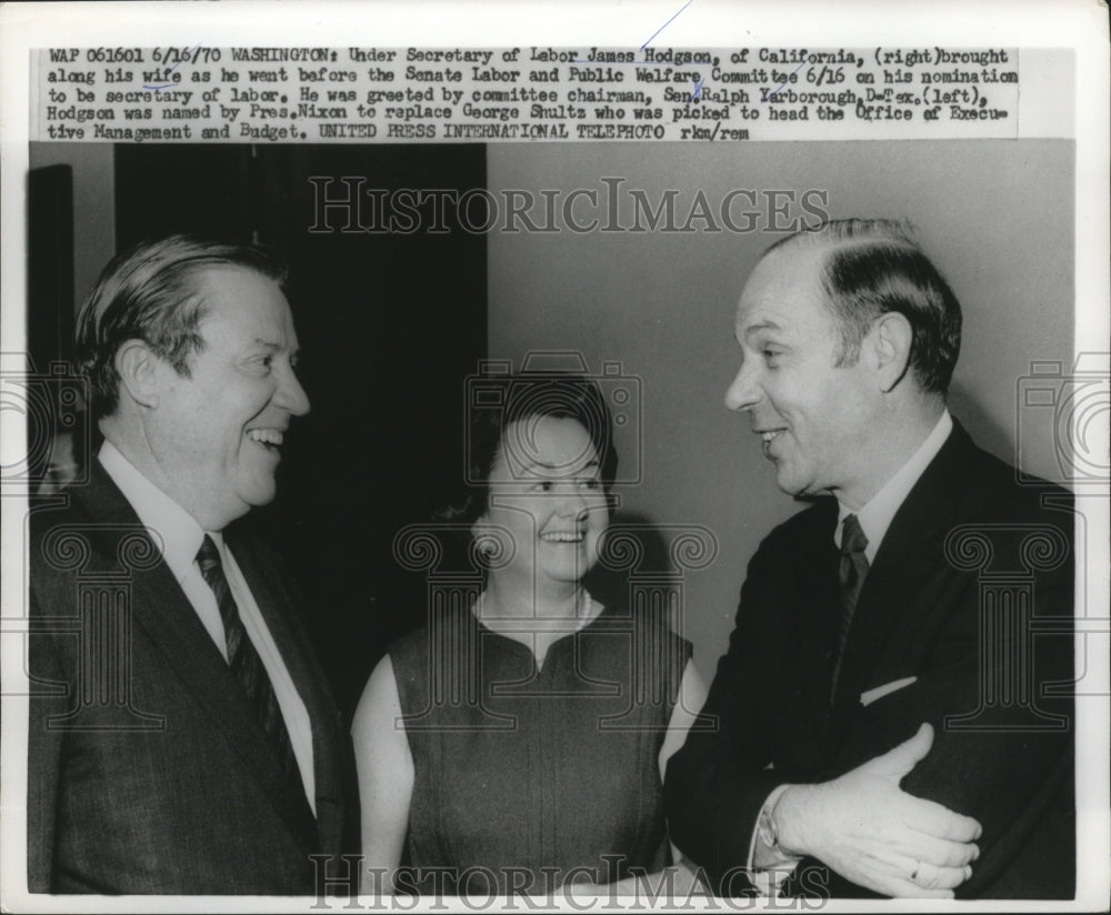 1970 Press Photo James Hodgson,Under Sec.of Labor with wife anf Sen.Yarborough-Historic Images