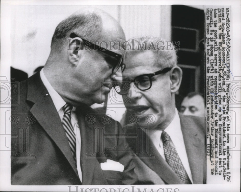 1965 Press Photo Rep James Roosevelt and UN Ambassador Arthur Goldberg-Historic Images