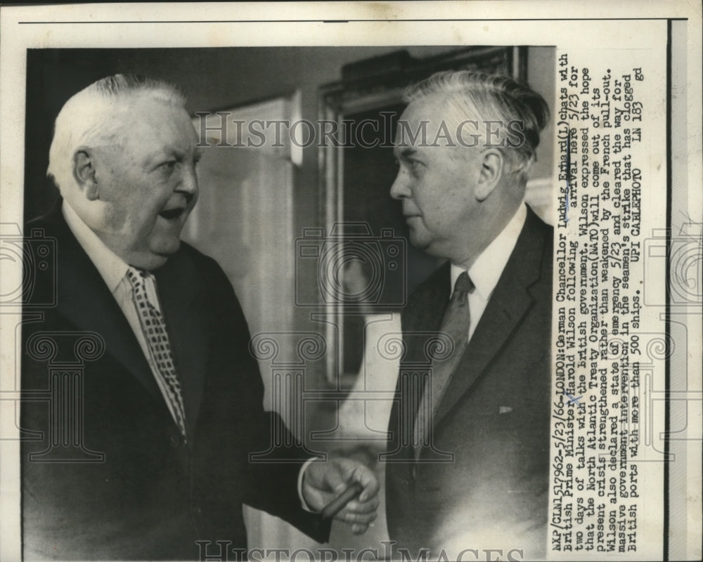 1966 Ludwig Erhard chats with Harold Wilson  - Historic Images