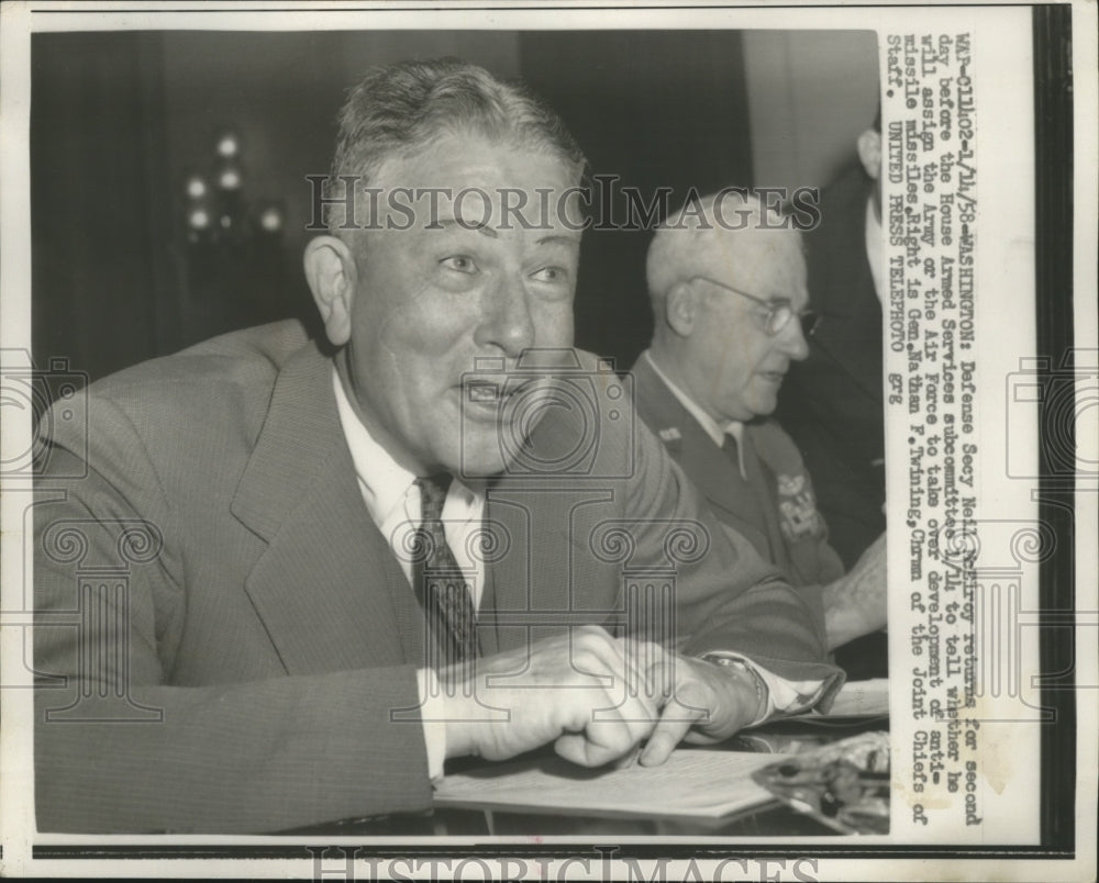 1958 Press Photo Neil McElroy, Defense Sec. before the House Armed Service-Historic Images