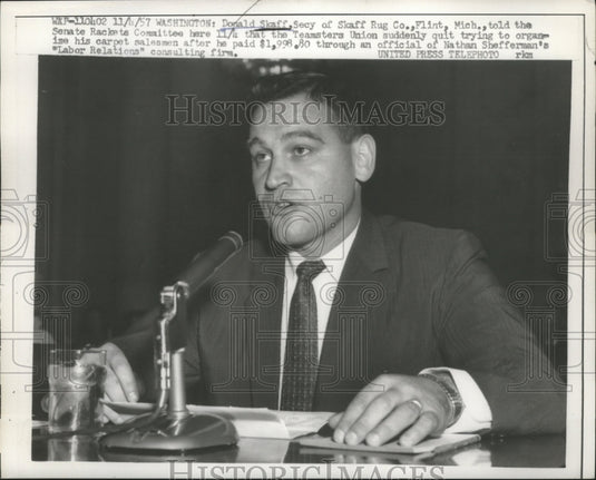 1957 Donald Skaff, Sec.ofskaff Rug Co.at Senate Rackets Committee - Historic Images