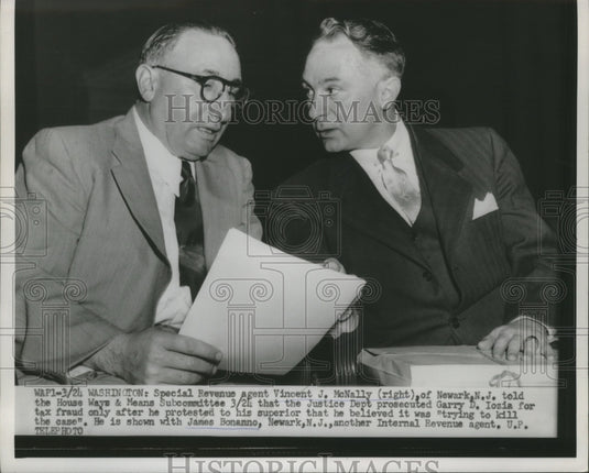 1953 Press Photo McNally, Bananno talks to House Ways & Means Subcommittee-Historic Images