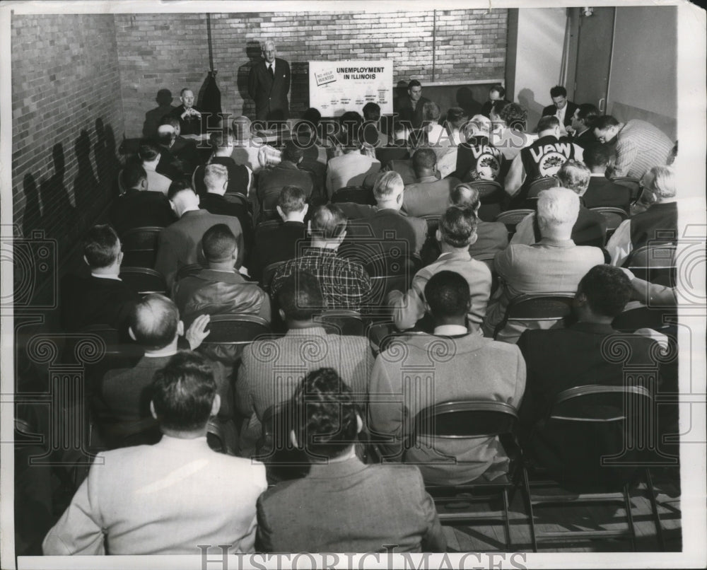 1958 Press Photo Paul Douglas speaks to employees of Ford Motor Company plant - Historic Images