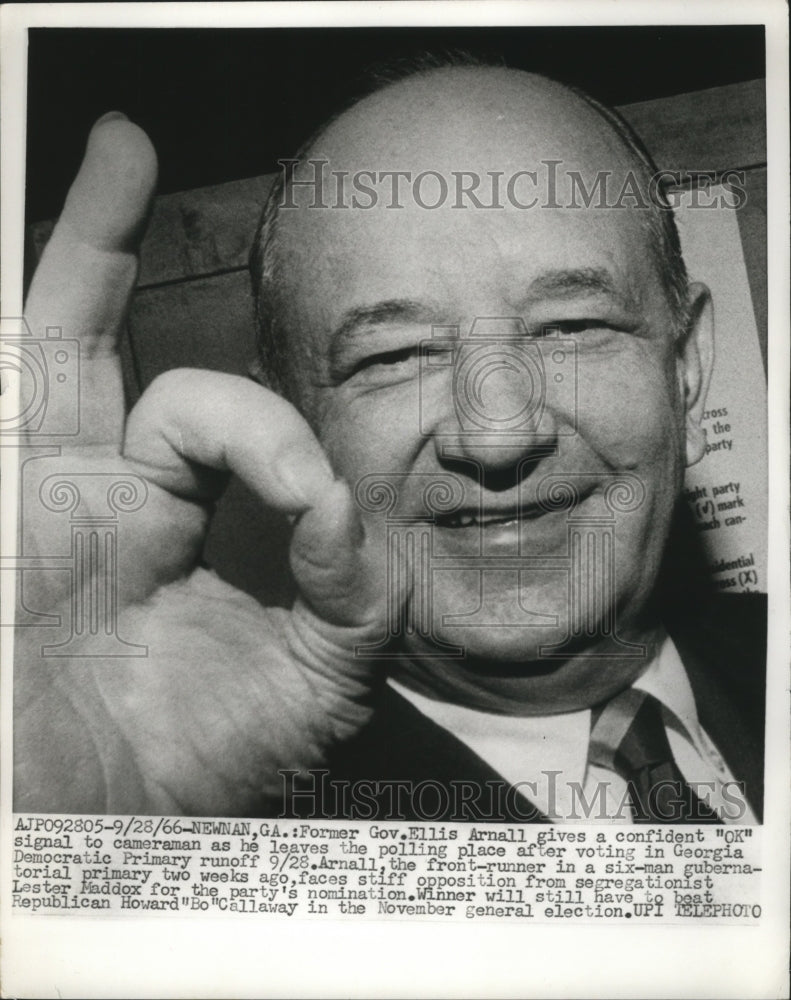 1966 Press Photo Ellis Arnall Leaves Polling Place Georgia Primary Voting - Historic Images