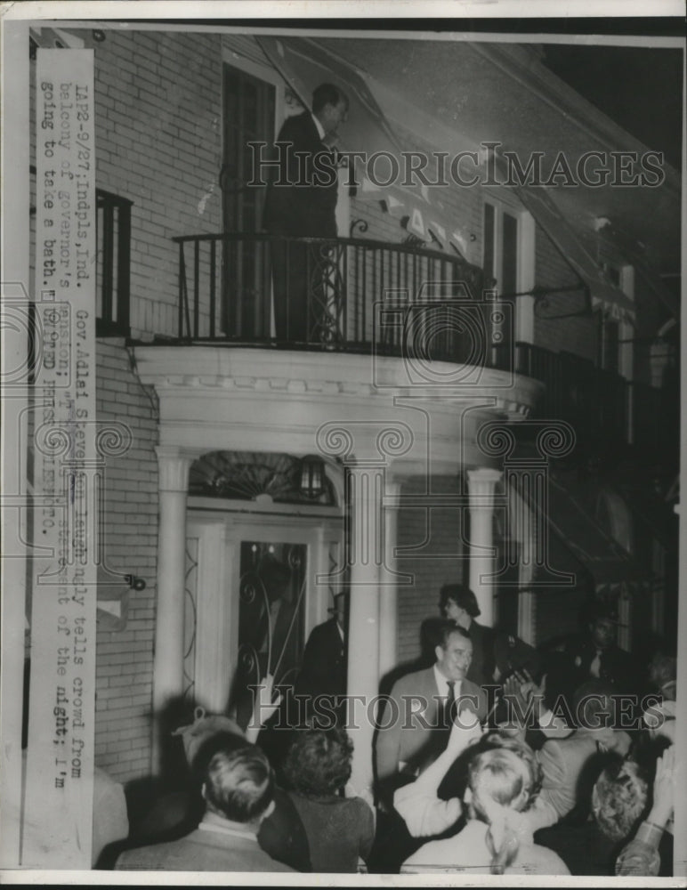 1952 Gov.Adlai Stevenson at the balcony of Governor's Mansion - Historic Images