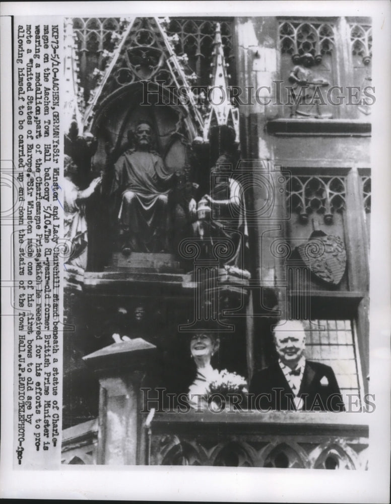 1956 Lady &amp; Sir Winston Churchill at Aachen Town Hall, Germany - Historic Images